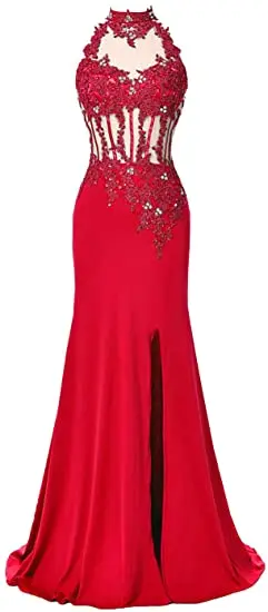 

ANGLSBRIDEP Sexy High Neck Evening Dresses Party Gowns Mermaid Open Back Side Split Chiffon Vestidos de festa Formal Prom Dress