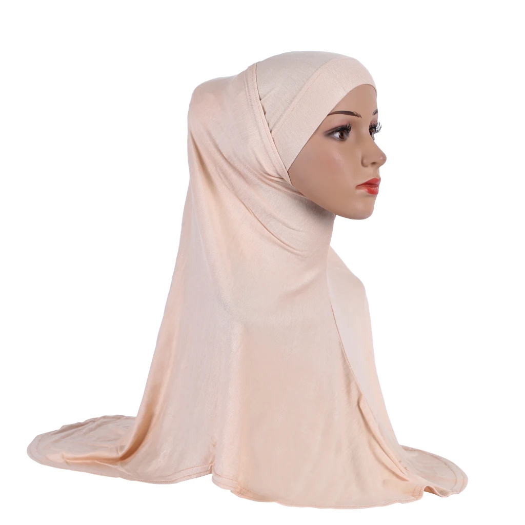 H037 Plain Modal Two pieces pray hijab outside hijabi with underscarf muslim scarf islamic headscarf hat armia pull on headwrap