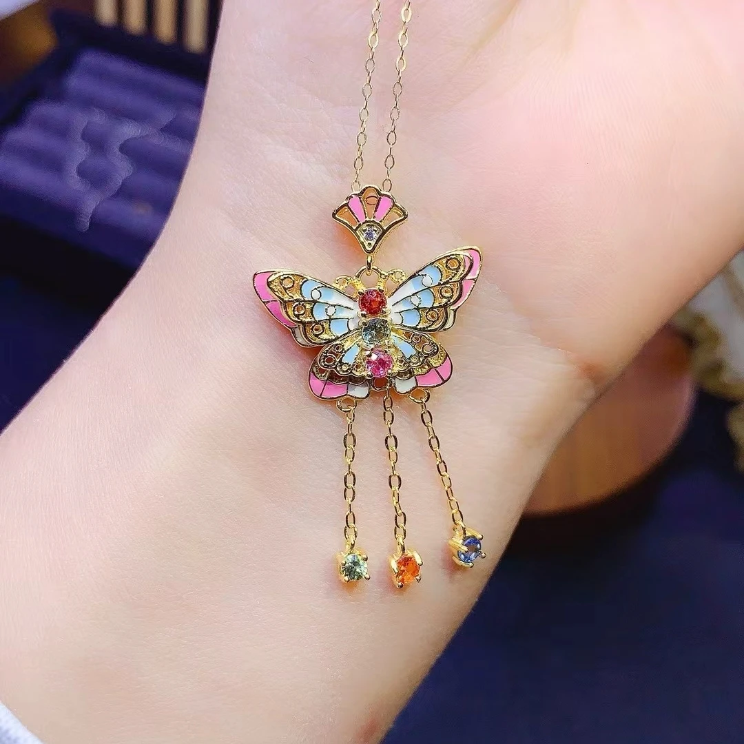 

KJJEAXCMY New Natural Colored Sapphire Pendant High Clarity Gems Lustrous Color S925 Silver Electroplated Jewelry Accessory