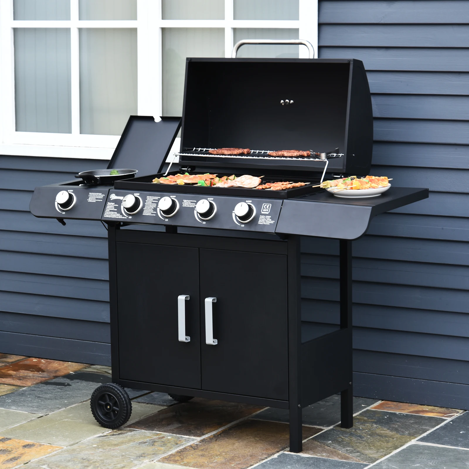 Outsunny-parrilla de Gas para barbacoa, quemador de acero inoxidable, cocina de jardín, 4 + 1