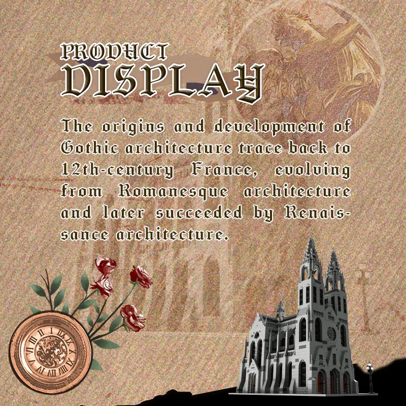 33920 Gothic Cathedral Architectural Model Puzzle Toy, Street Scene Series Building Blocks Toy Set, Children's Birthday Toy Gift