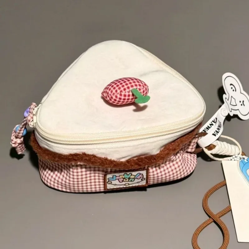 Large Capacity Cherry Cake Color Block Plaid Makeup Bag Portable Travel Camera Bag Storage Pouch For Toiletries And Accessories