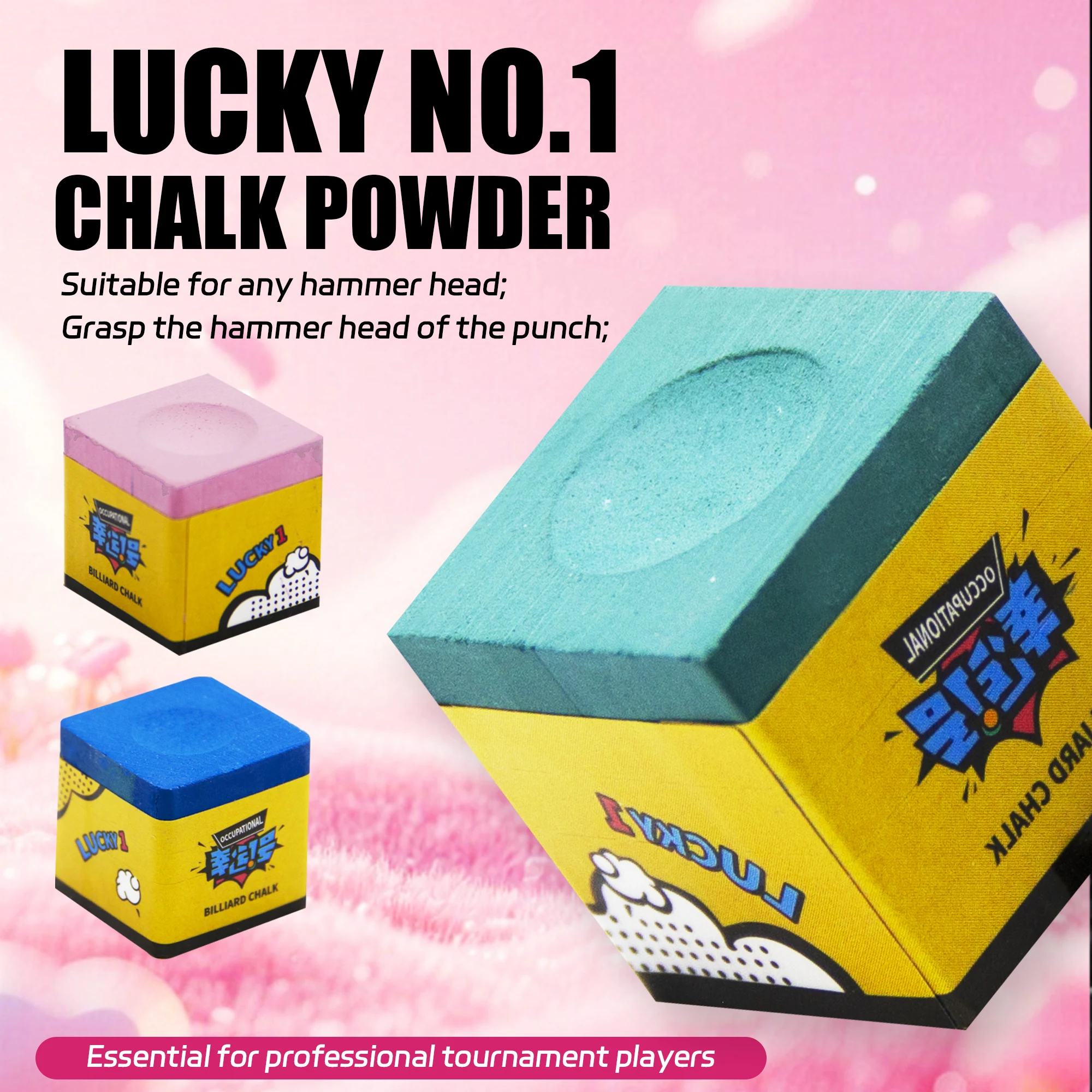 Professional Billiard Chalk Lucky No.1 Fine Powder Strong Adhesion Anti-Slip Long-Lasting Essential for Pool Snooker Players