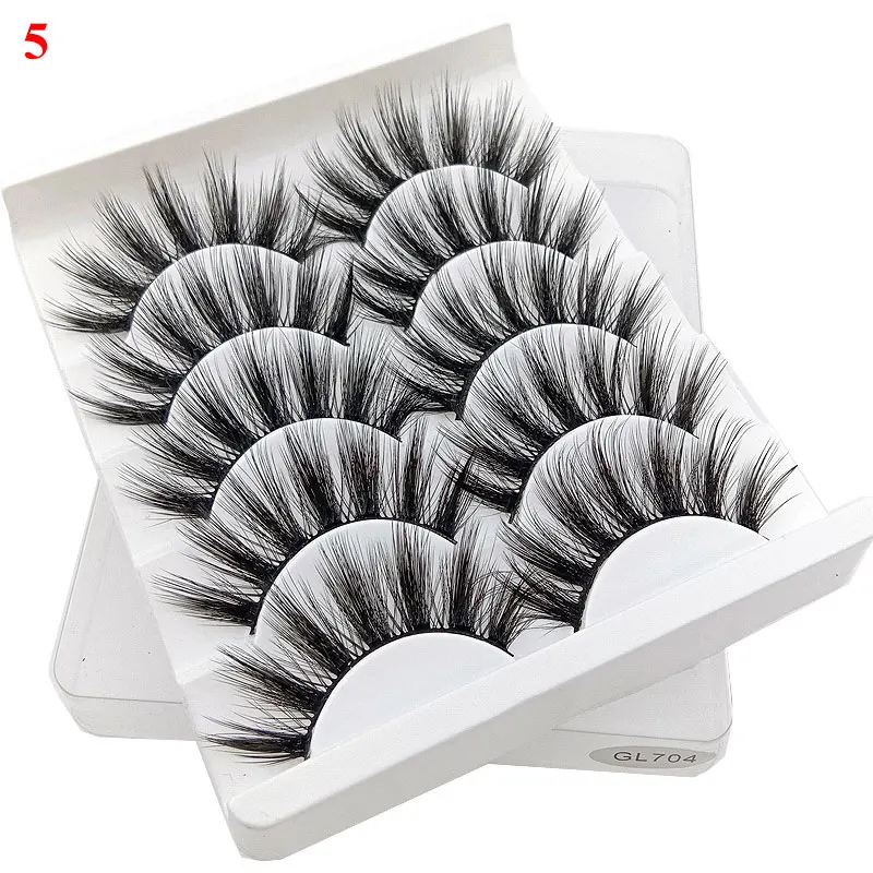 3D Faux Mink Cílios Postiços, Grosso Fluffy Lash Extensão, Volume Natural, Cílios Wispy, Maquiagem Acessórios Eye, 5 Pares