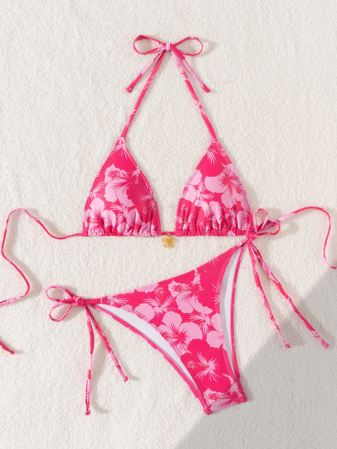 Sexy Bikini-Set mit Metallblumen-Anhänger-Print, Damenmode, ausgehöhlter Push-Up-Badeanzug für Strandurlaub, weibliche Badeanzüge – Detail 8