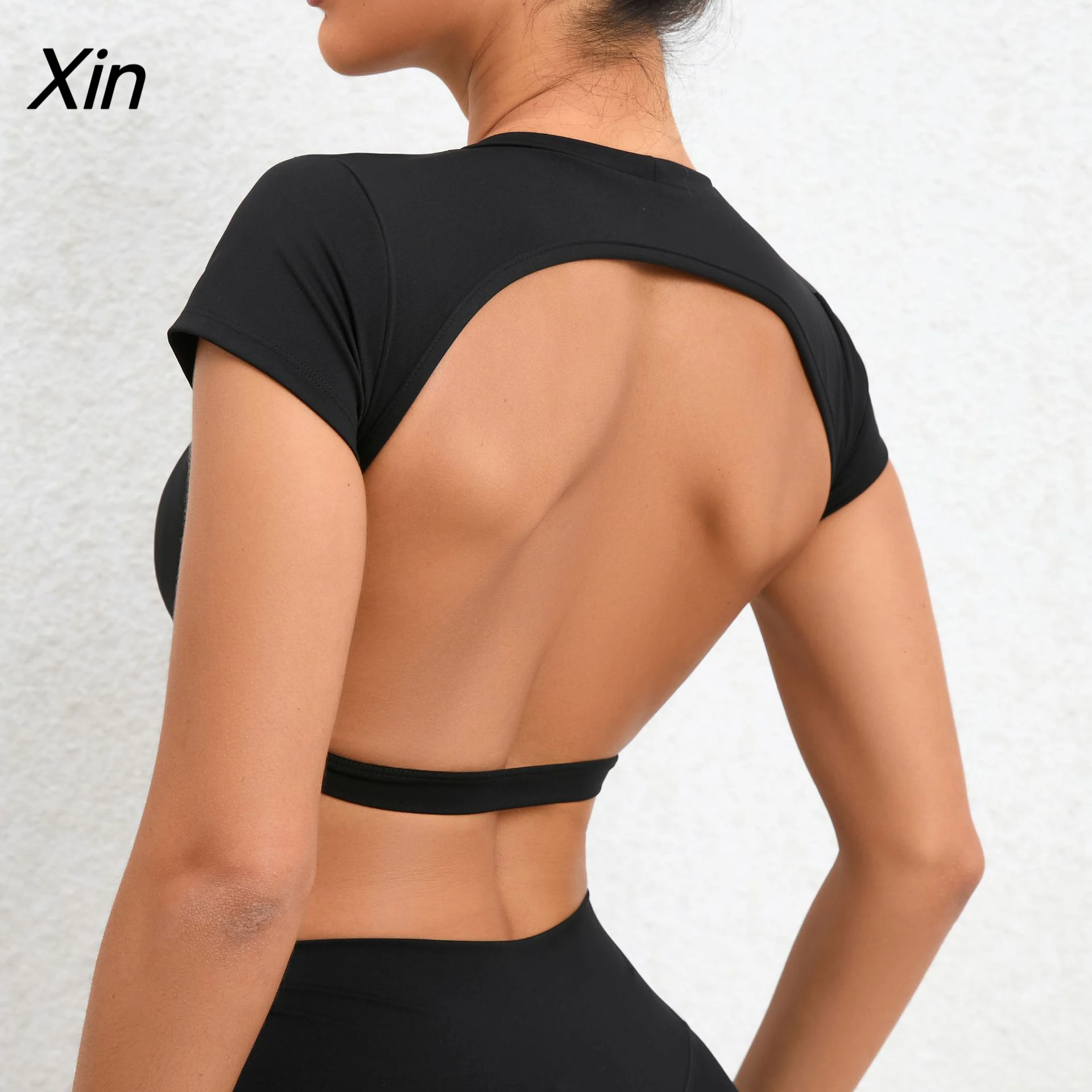 

New Sexy Hollow Beauty Back Crop Top Short Sleeve Yoga Shirt Women Fitness Workout Tops Gym Clothes Sportswear Running T-shirts