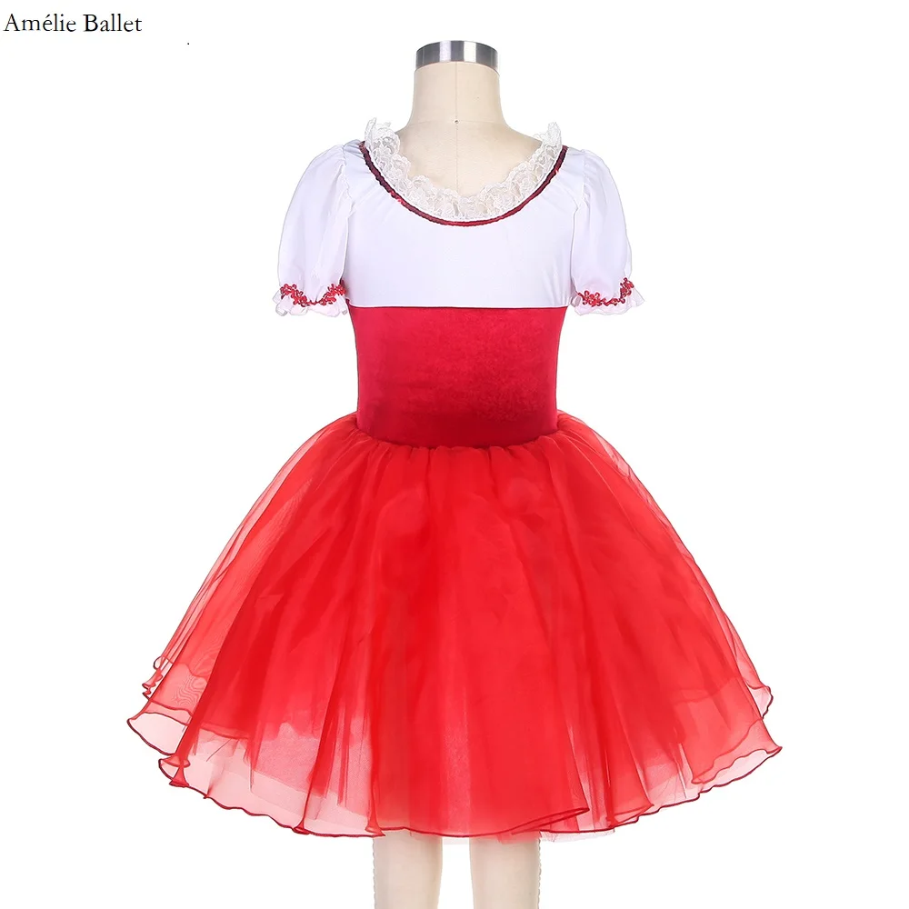 22122 Krótki rękaw Strój baletowy Tutu Czerwony aksamitny gorset z miękką tiulową spódniczką Tutu Sukienka baleriny dla dziewczynek