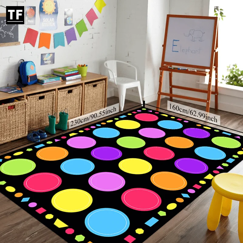 1pc Colorful Polka Dot Area Rug Machine Washable, Flat Woven Polyester Carpet for Indoor Use - Rectangle Mat for Bedroom