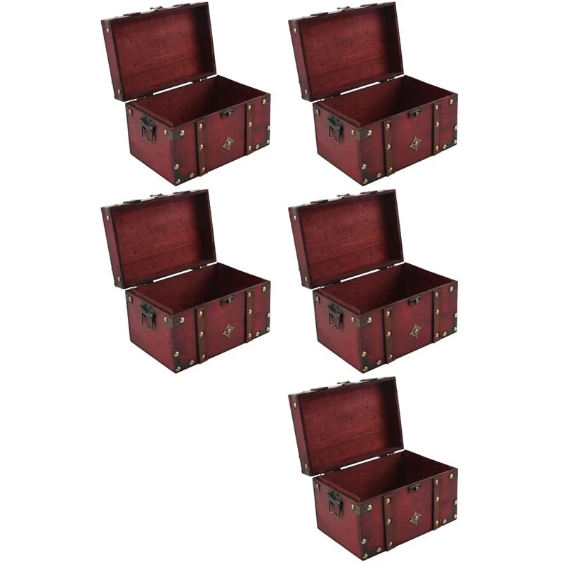 WCS-5X Retro Treasure Chest Vintage Wooden Storage Box Antique Style Jewelry Organizer For Jewelry Box Trinket Box Big