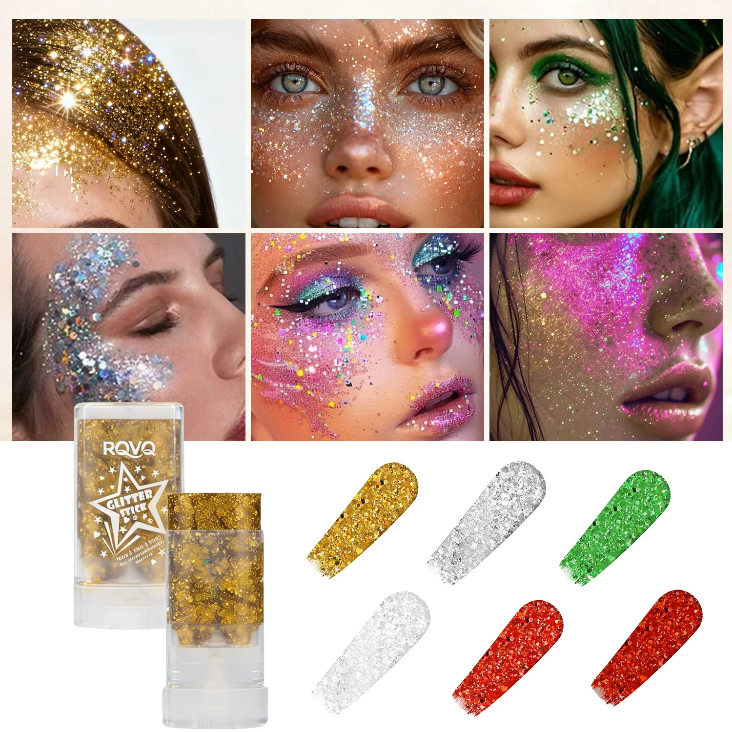 Glitter Stick Gel | Versatile Sparkler, Rotating Dispenser, Intense Luster for Face, Body & Festival Looks