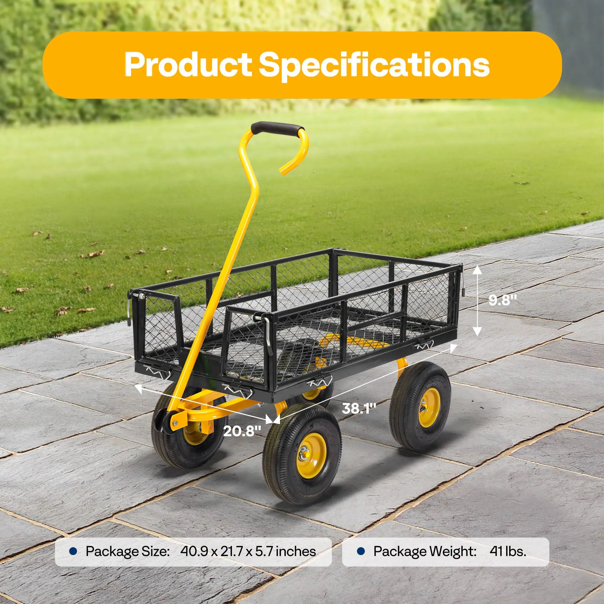 Heavy Duty 880 Lbs 4.5 Cu Ft Mesh Steel Garden Cart Utility Wagon