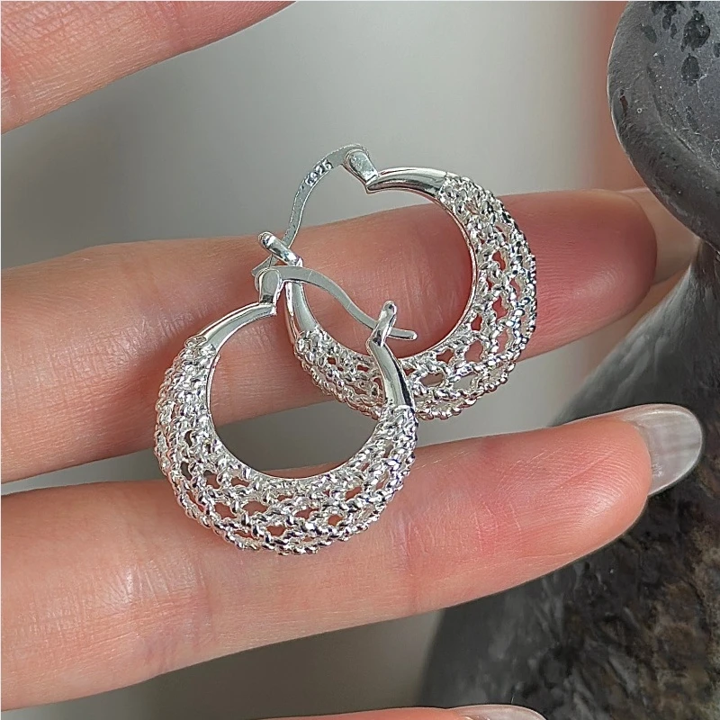 S925 pure silver Korean edition niche design retro simple mesh earrings Korean style fashionable and personalized ear accessorie
