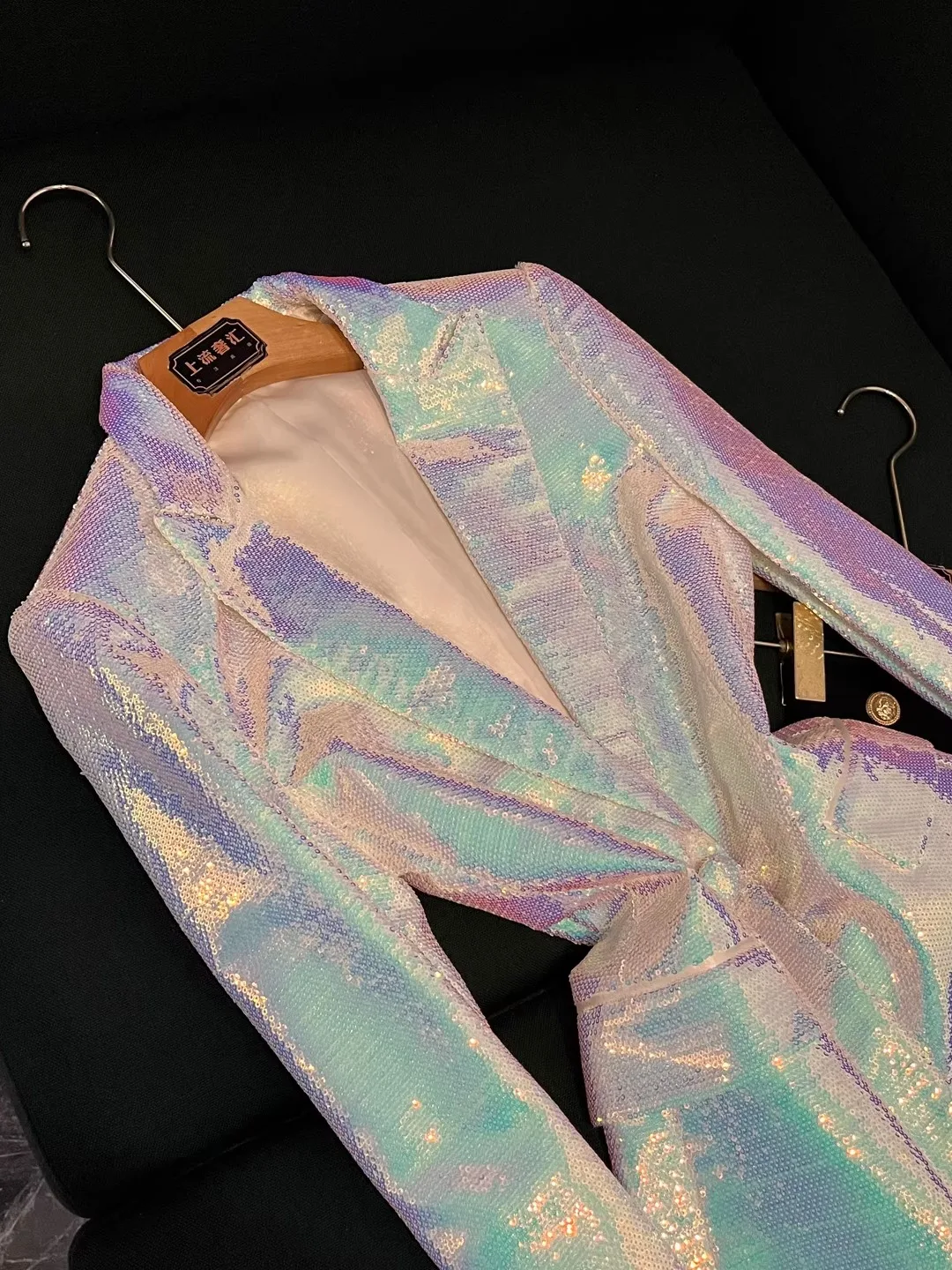 

Faionable Winter 2025 Single-Button BLINGBLING Sequin Suit Jaet for Women Commute Sle Loose Fit Long Sve Mid-Length