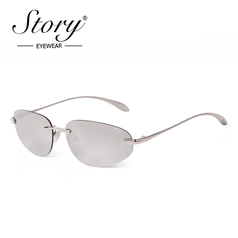 

STORY Fashion Metal Y2K Silver Mirrored Oval Sunglasses for Women Men 2024 Brand Design Trendy Rimless Sun Glasses Female S95362