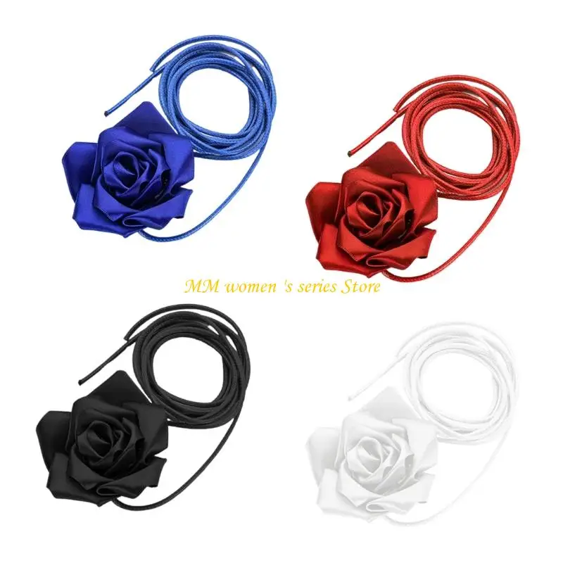 Q39C حزام الشريط الفاخر زهرة الورد قلادة قابلة للتعديل لمناسبة خاصة