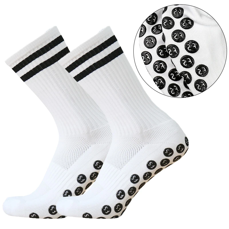 3 pairs of anti slip, sweat and odor resistant FS stripe football socks and sports socks with adhesive points