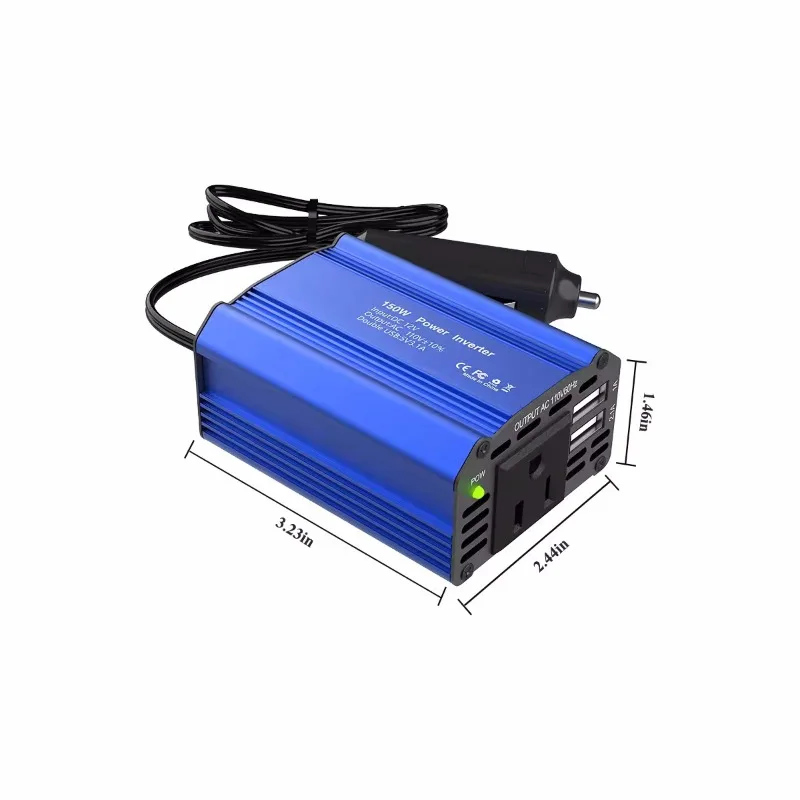 150W Car Power Inverter DC 12V to 110V AC Dual USB Ports 4.8A (USB C Adaptors Included) Charger for Laptop, Camping, Road Trip