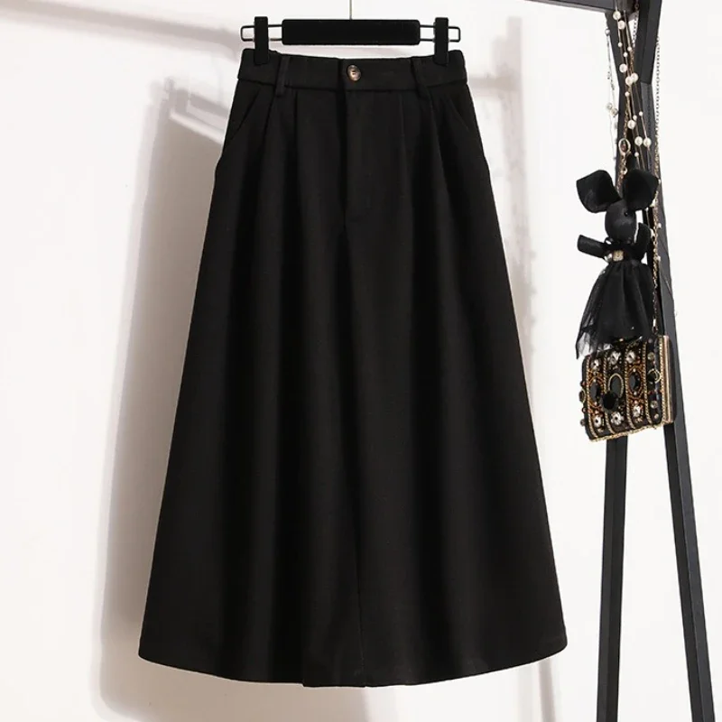 Autumn Winter Simple Loose Female Skirts 2025 Plus Size A-Line Women's Skirt High Waisted Retro Thick Woolen Mid Length Skirt