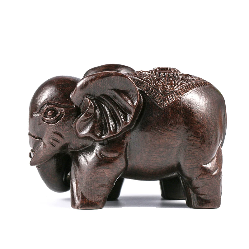 Luxury Elephant Figurine Wooden Ornaments Crafts Retro Home Feng Shui Desktop Decoration Natural Carved Elephant Statue view 5