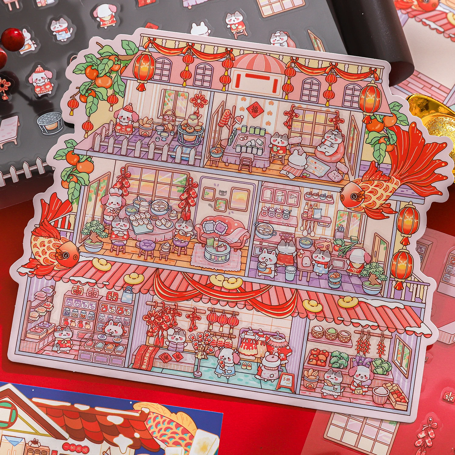 1Pack Fuman New Year Series Landscape Stickers Miniature Landscape Stickers for Decompression Collage Stickers Decoration