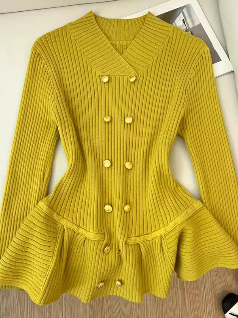 

Elegant Lotus Hem Sweater for Women 2026 Spring Autumn | Slim-Fit Knitted Long Sleeve Top, Versatile Office Commuting Base Shirt