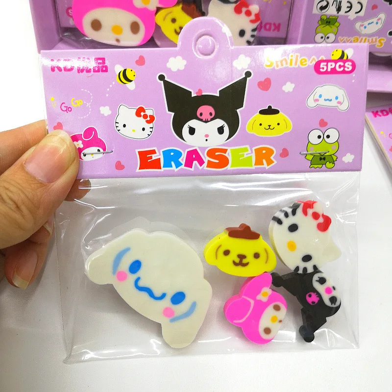 20pcs Eraser Sanrio Cartoon Cute Kuromi Hello Kitty Melody Cinnamoroll Set Stationery Eraser Children's Gift School Prize