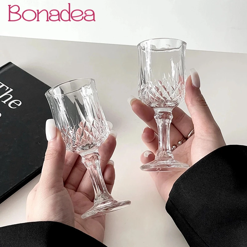 

European Style Diamond Glass Cup Shot Glasses Cups Retro Mini Tall White Wine Glass Wine Shot Glasses Cup Drinkware Accessories