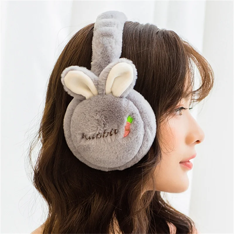 Penutup telinga hangat kartun kelinci, penutup telinga pelindung telinga lembut cantik bentuk kelinci Headphone Earmuff penghangat lucu untuk musim dingin