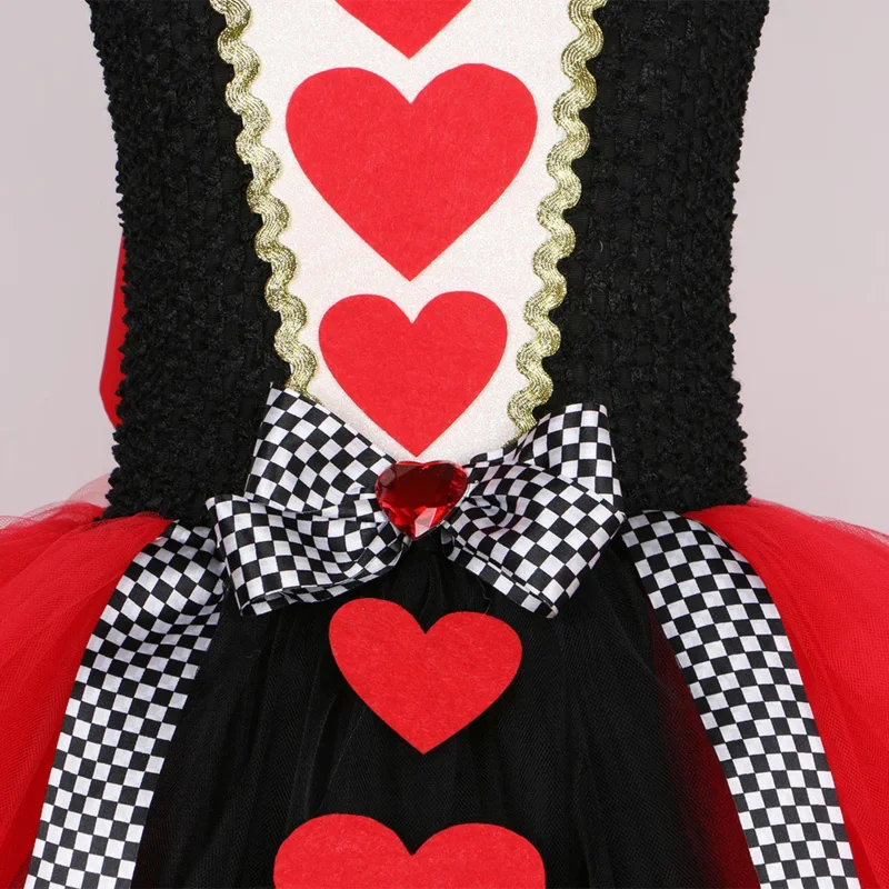 Queen of Hearts Costume Girl Carnival Party Tutu Dress Up Wonderland Red Queen Cosplay Halloween Costume for Kids Fancy Clothes