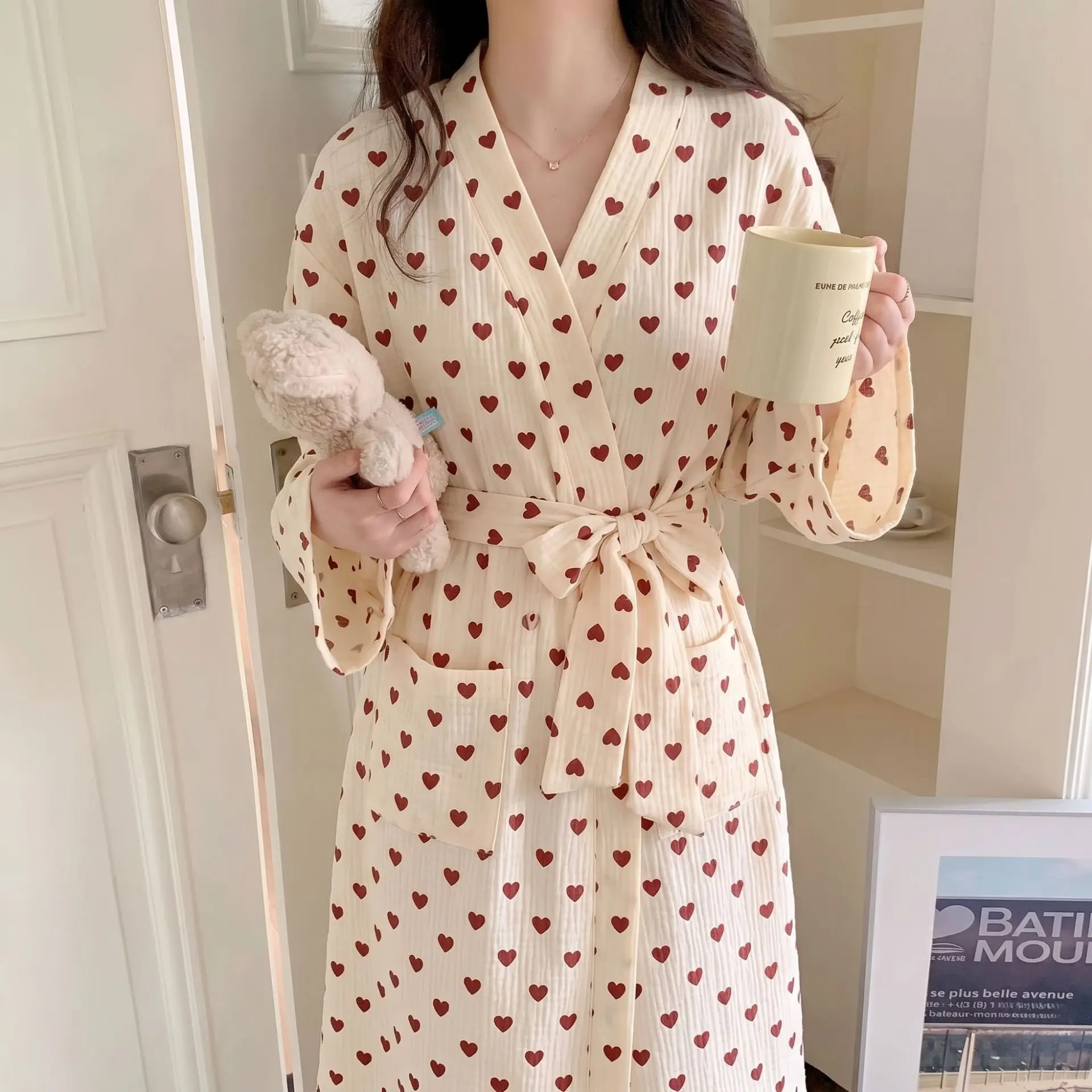 

New Women's Robe for Spring and Autumn, Long-Sleeve, Sweet and High-End Long Sleepwear for Girls, Home Wear, Women's Bathrobe
