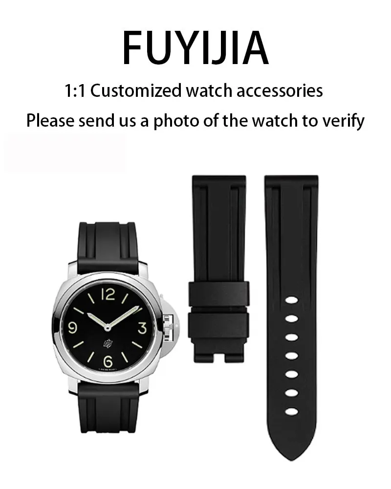 

FUYIJIA Custom LUMINOR PAM014 Original Watchband 22MM*20MM 24MM*22MM 26MM*24MM Flat Interface Fluororubber Strap Pin Buckle Belt
