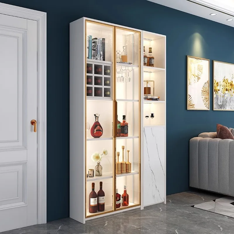 Wine Cabinet Modern Simple Living Room Wall Shelf Glass Display Cabinet Light Luxury High-end Locker with Folding Bar