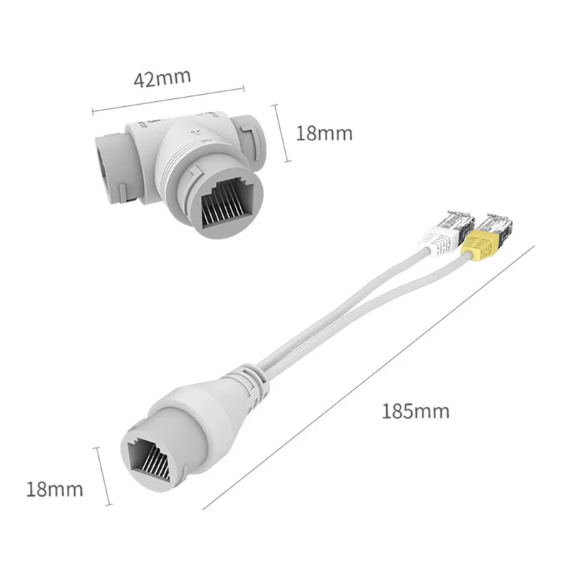 2-In-1 POE Camera Simplified Cable Connector Splitter Cable Connector Three-Way RJ45 Head POE Camera Install Adapter