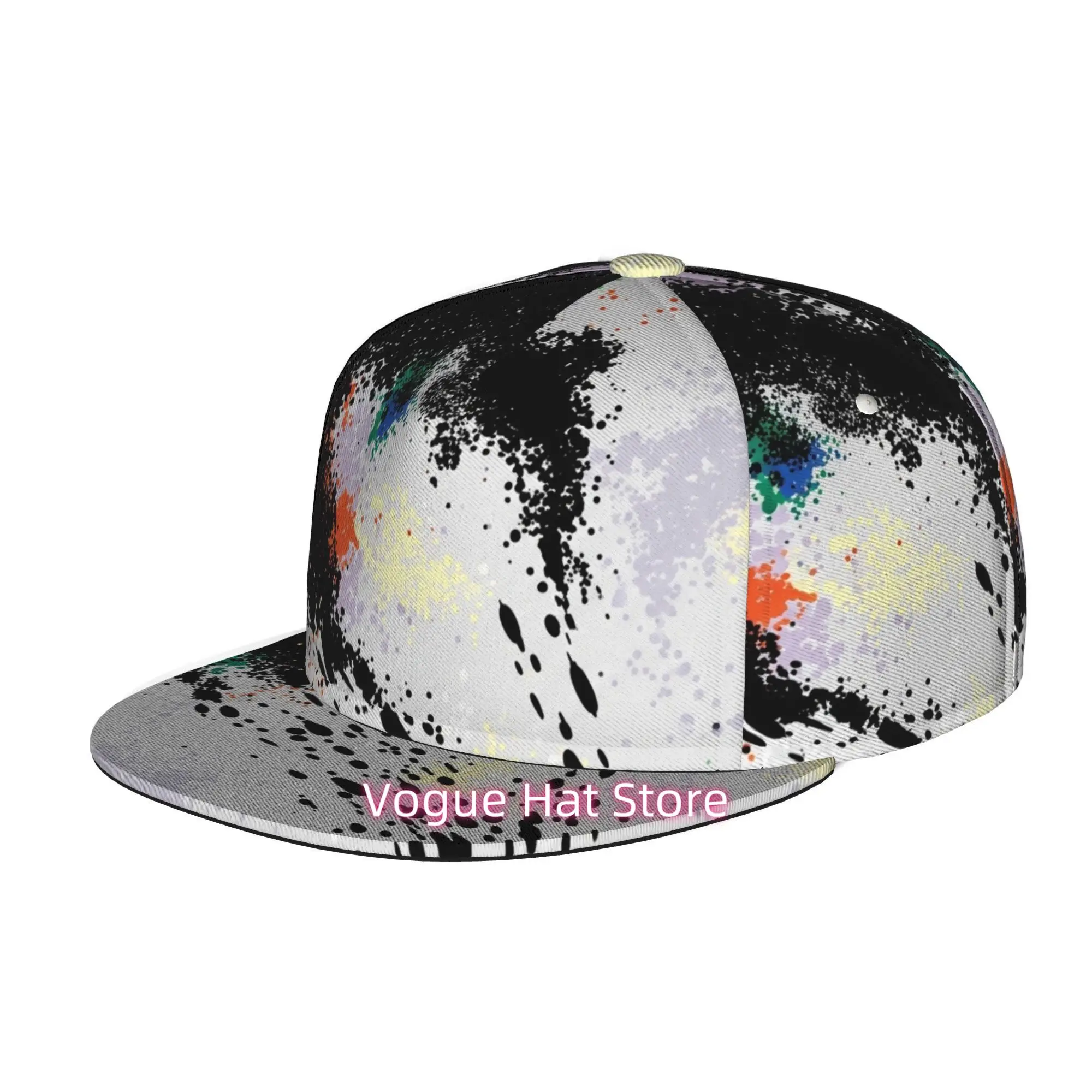 Men's & Women's Abstract Paint Splatter Baseball Cap - Adjustable Snap-On Brim, Flat-Top Design, Lightweight Suitable for Casual