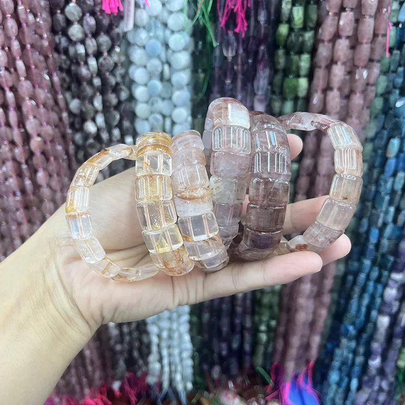 

Natural Yellow Fire Quartz Hematoid Bangle String Charms Handmade Fortune Energy Mineral Amulet Jewelry 10X14mm Gift