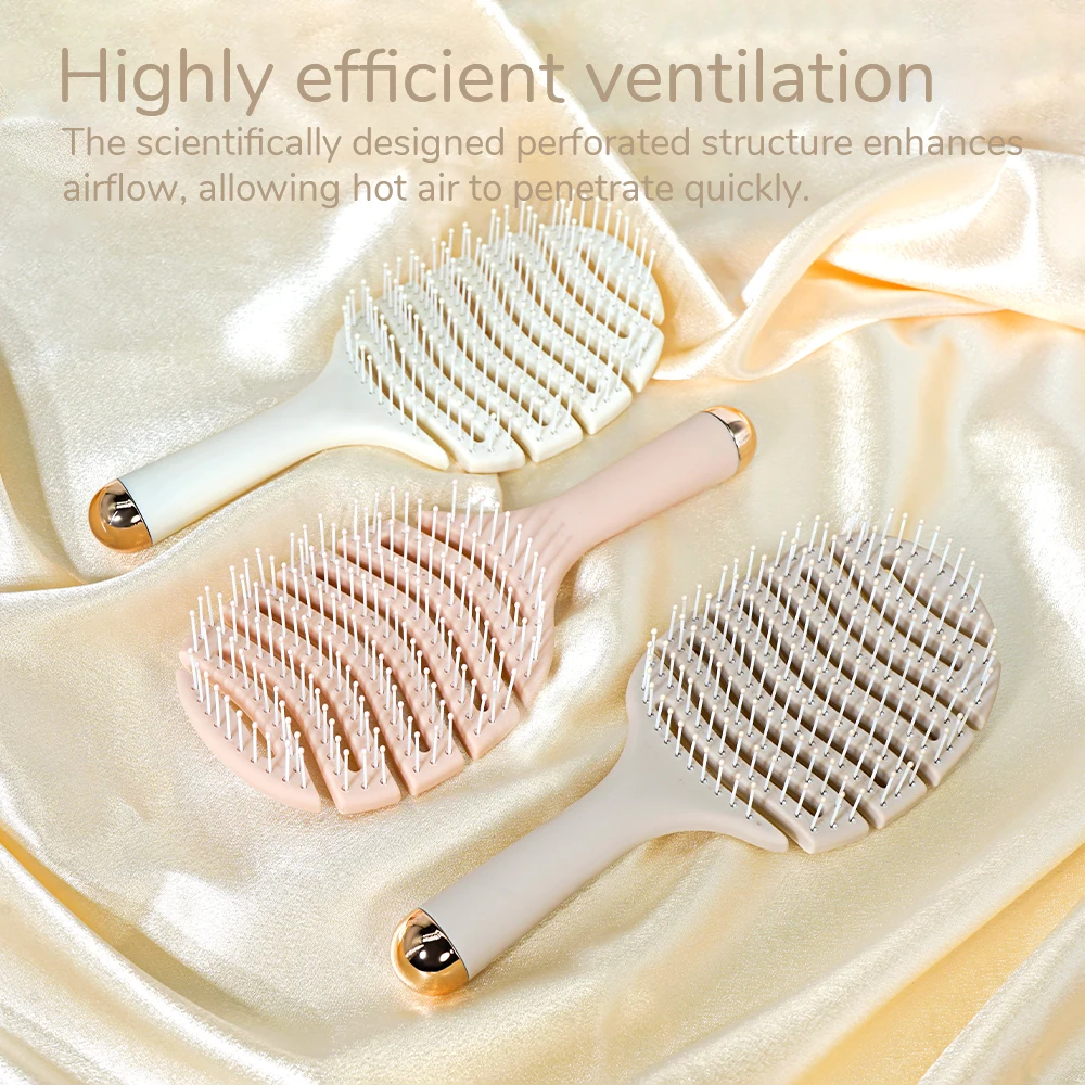 Creamy Hollow Wave Hair Brush - Flexible Vent Design, Round-Tip Bristles for Scalp Massage & Fast Detangling