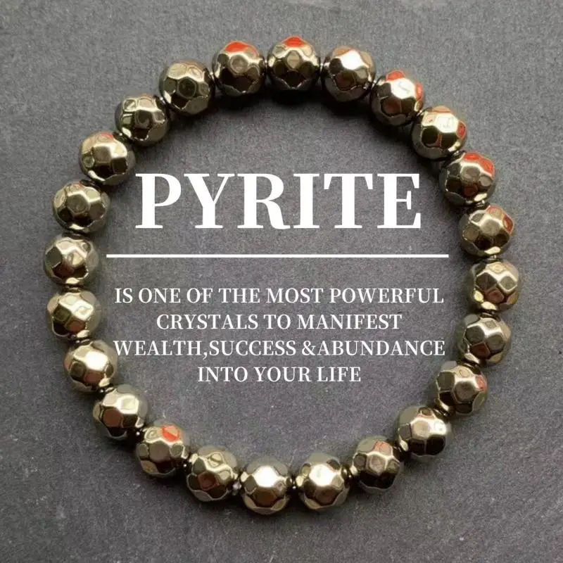 Bracelet en pyrite facettée, cristal naturel de guérison pour femmes et hommes, attire la richesse, le succès, l'abondance, bijou porte-bonheur, cadeau