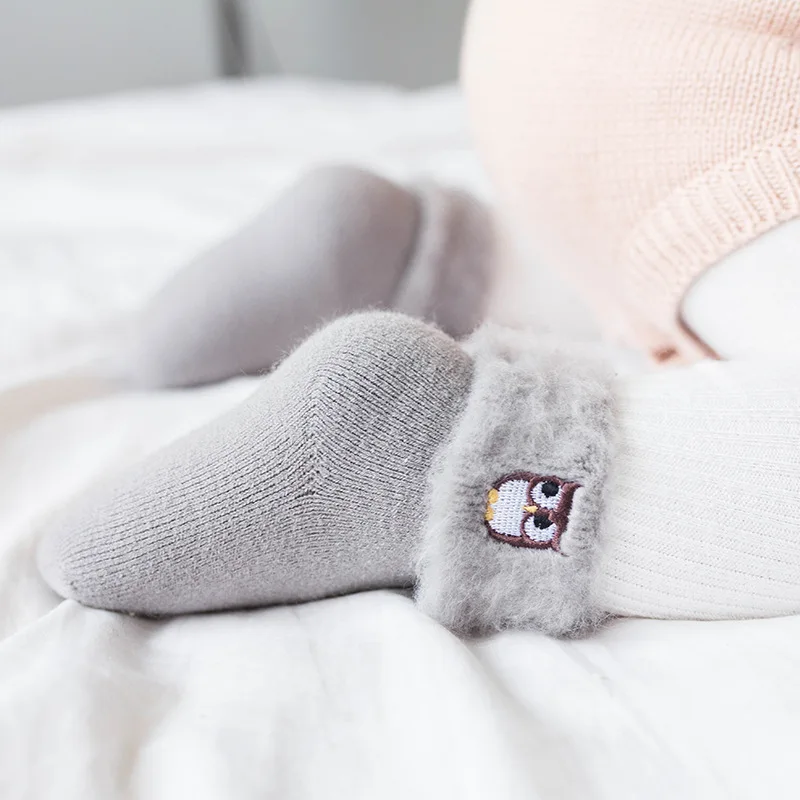3D Embroidery Cartoon Baby Socks Soft Warm Winter Newborn Infant Socks Cute Anti‑Slip Toddler Kids Socks Baby Shower Gifts