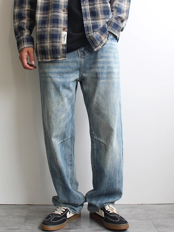 Stonewashed Hellblaue Denim-Jeans für Herren für Frühling und Herbst, lockere, gerade Beinhose, große Größe, trendige, lässige, vielseitige Hose