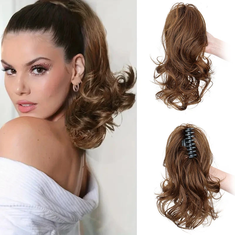 

12Inch Synthetic Ponytail Claw Clip Ponytail Extensions Short Curly Ponytail Ladies Black Brown Blonde Hair Clip for Women