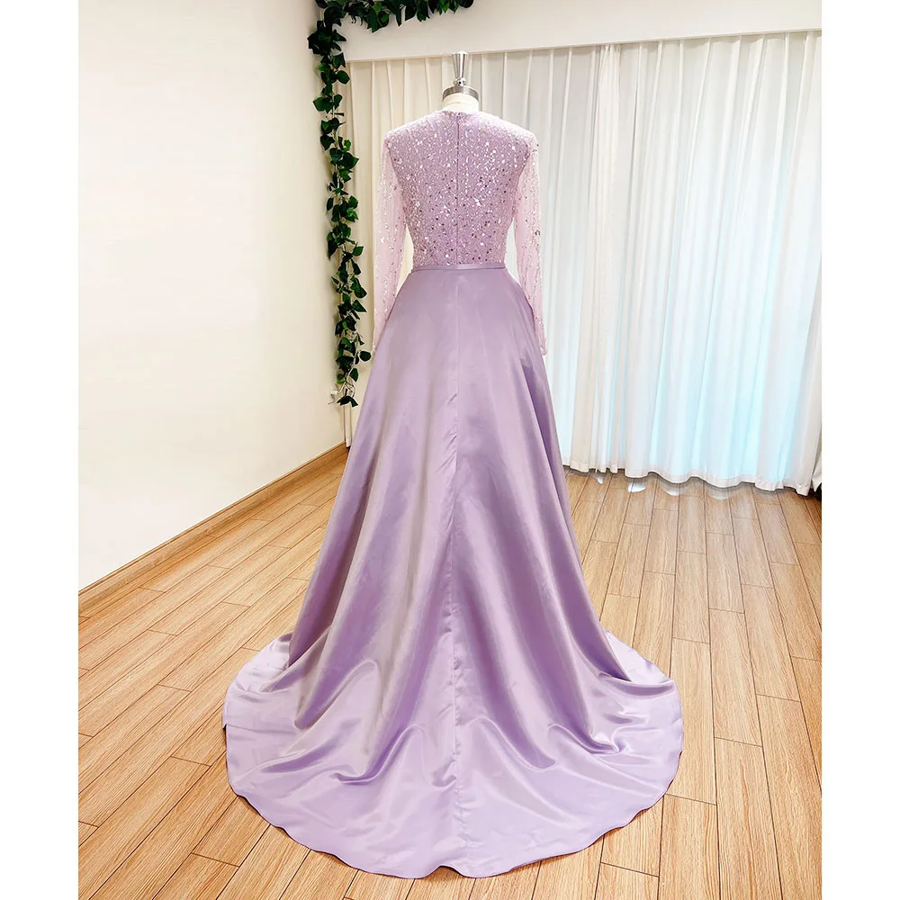 Elegant Wedding Evening Dress for Women 2024 Muslim O Neck Long Sleeves Mermaid with Detachable Train Sequined Prom Party Gowns