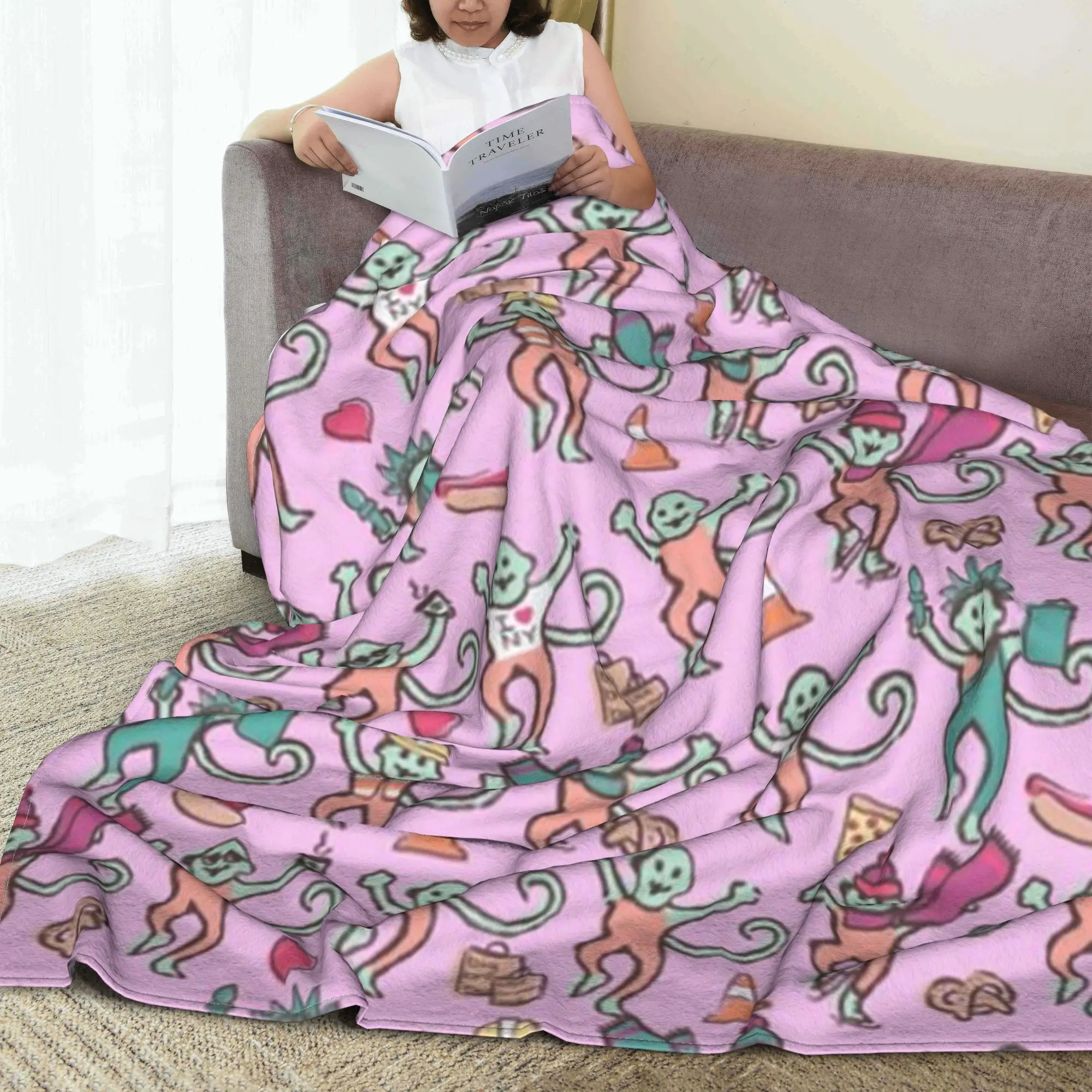 Preppy Roller Monkeys Rabbit Blanket Warm Fleece Sofa Throw Blanket for Home Bedroom Outdoor Throws Bedspread Quilt