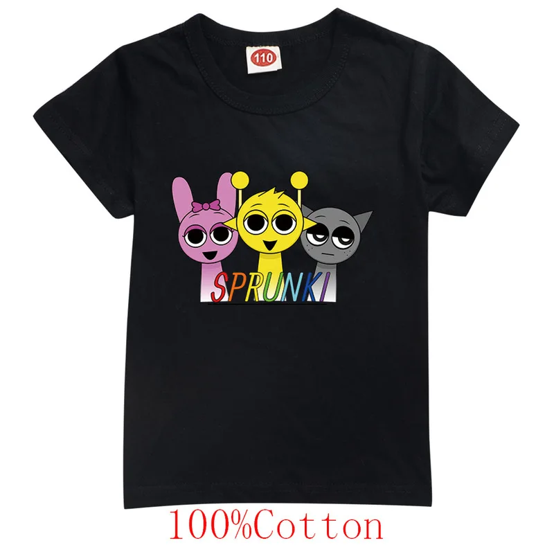 Sprunki Kids T-Shirt Summer Children Incredibox Game Cotton Short Sleeve Top Boy Anime Fashion Cute Tee Girl Casual Clothes Gift