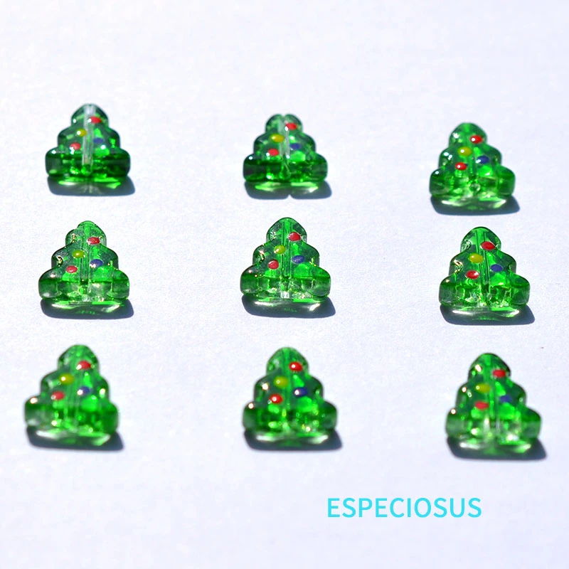 Green Color Glass Christmas Tree Beads Painted Bracelet Spacer Handcraft Charms Necklace Making Departments Jewelry Accessories