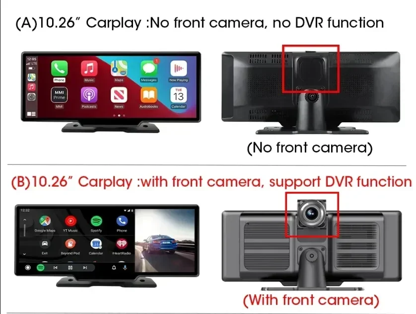 Srnubi 10,26" Dash Cam Rearview Wireless Carplay & Android Aut 4K DVR Navigation Player Dual Len Recorder Dashboard WIFI 5.0BT – Detail 1