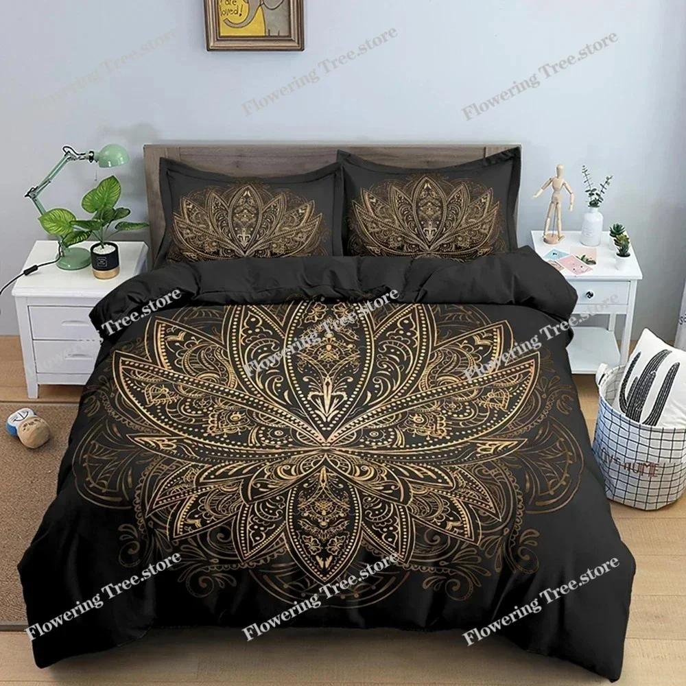 Bohemian Lotus Bedding Set Mandala Duvet Cover Bedroom Comforter Covers Single Twin King Size Quilt Cover Home Textile 4