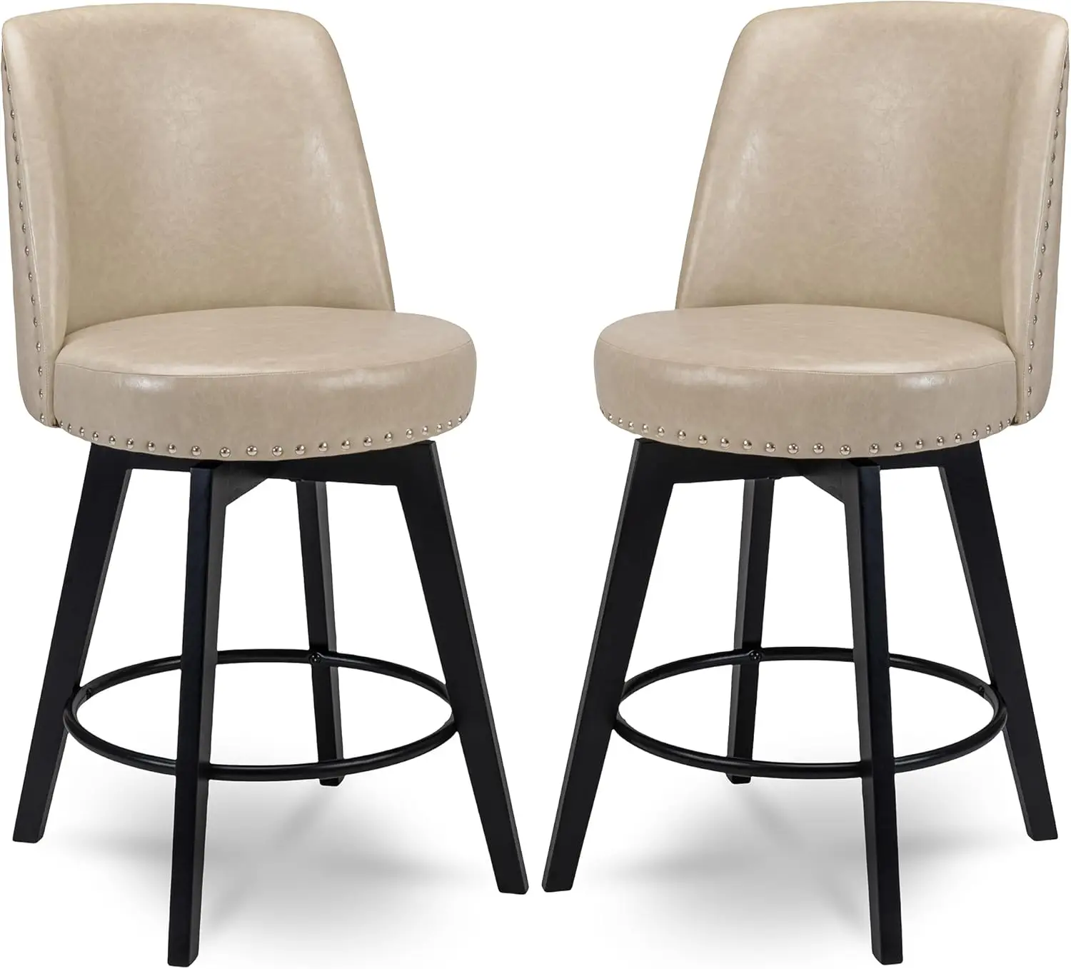 

Counter Stools,26"" 360 Free-Swivel,High Ba Full Ba Stool With Upholstered Nail Head Counter Height Bar Stools,Set Of 2,Pu In