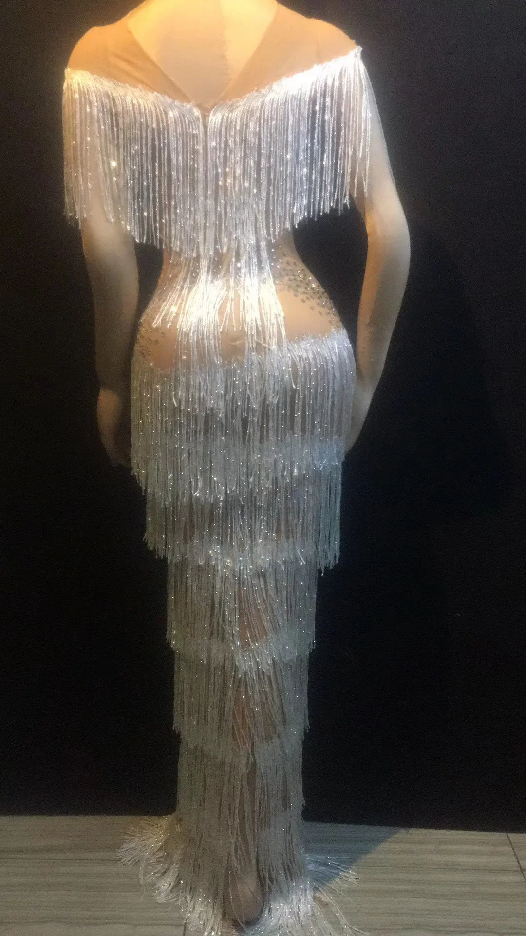 Strass borla vestidos longos perspectiva vestido mulher cantor bar festa de aniversário celebrar trajes drag queen