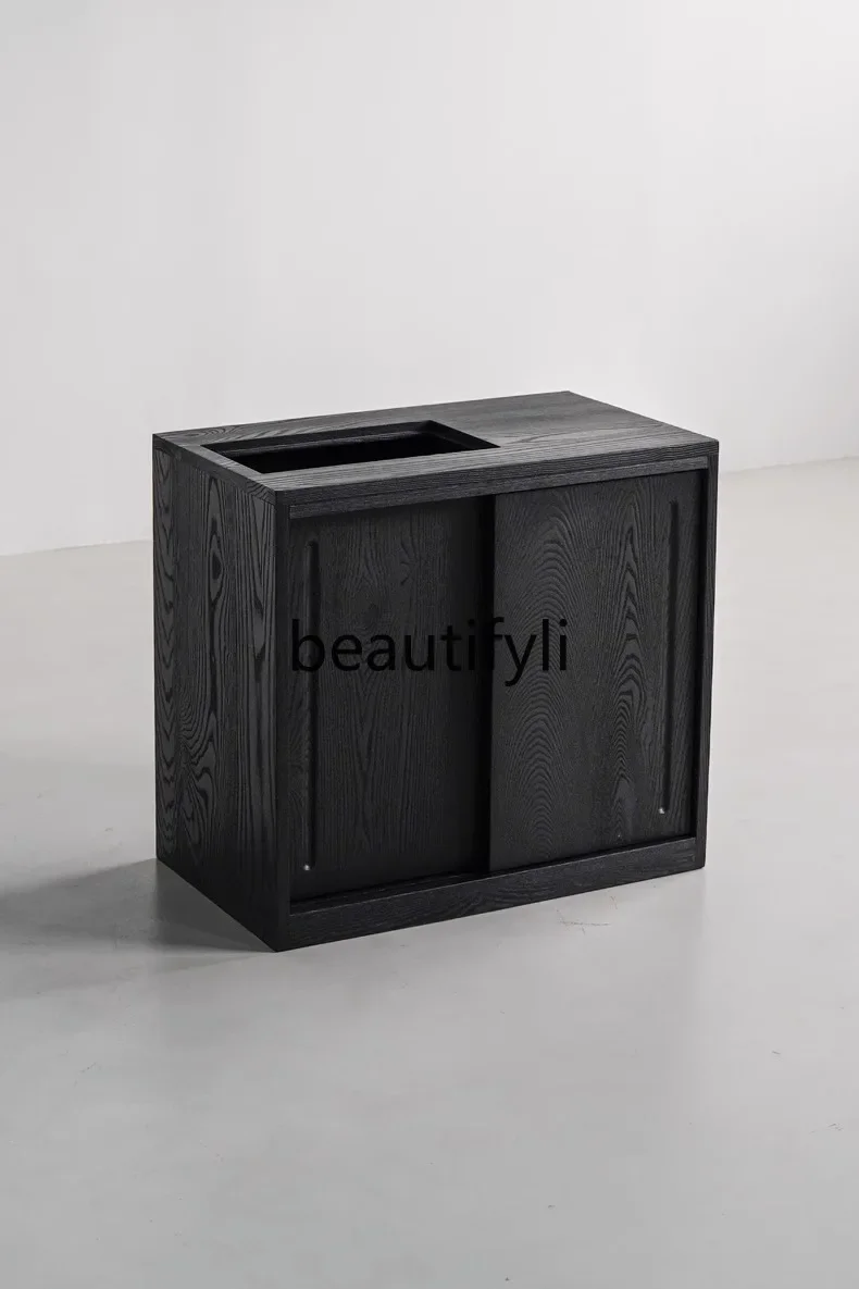 

wabi-sabi wind solid wood tea cabinet black ash wood boiling table new Chinese tea table side cabinet kettle integrated