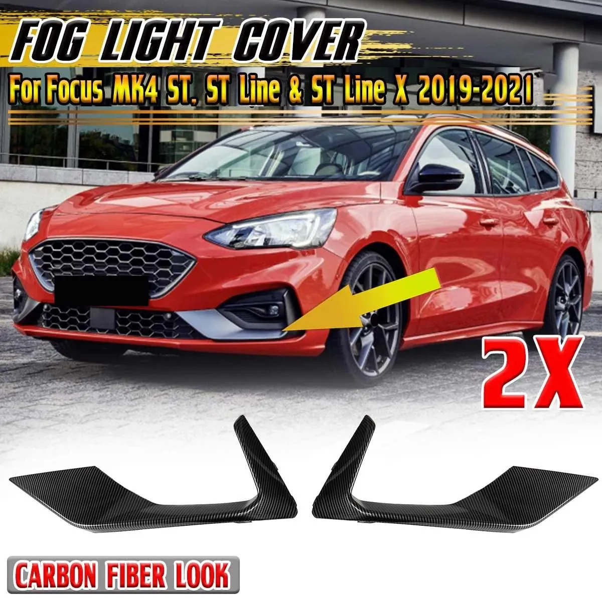 Carbon Fiber Look Car Front Fog Light Cover Fog Lamp Cover Trim for Ford Focus MK4 ST ST Line & ST Line X 2019-2021